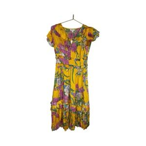 Current Air Seria Floral Midi Floral Dress in Marigold V Neck Cap Sleeves Size S